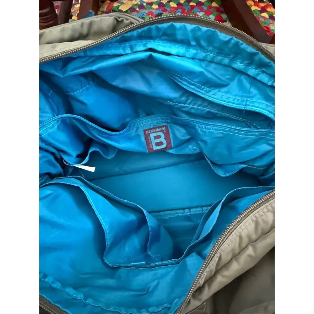 Bensimon Olive & Teal Nylon Commuter Laptop Zip Closure Travel Bag